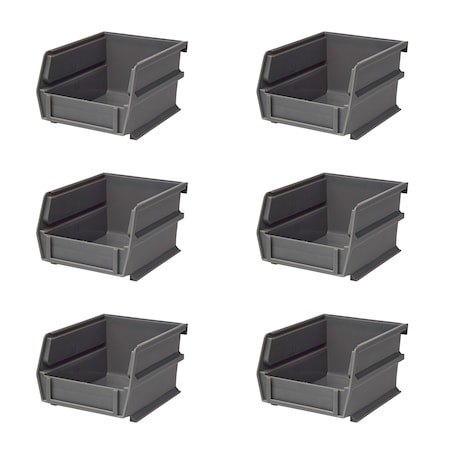 Stacking Hanging Interlocking Bins, Polypropylene, Gray, 5-3/8" L x 4-1/8" W x 3" H, 6 CT